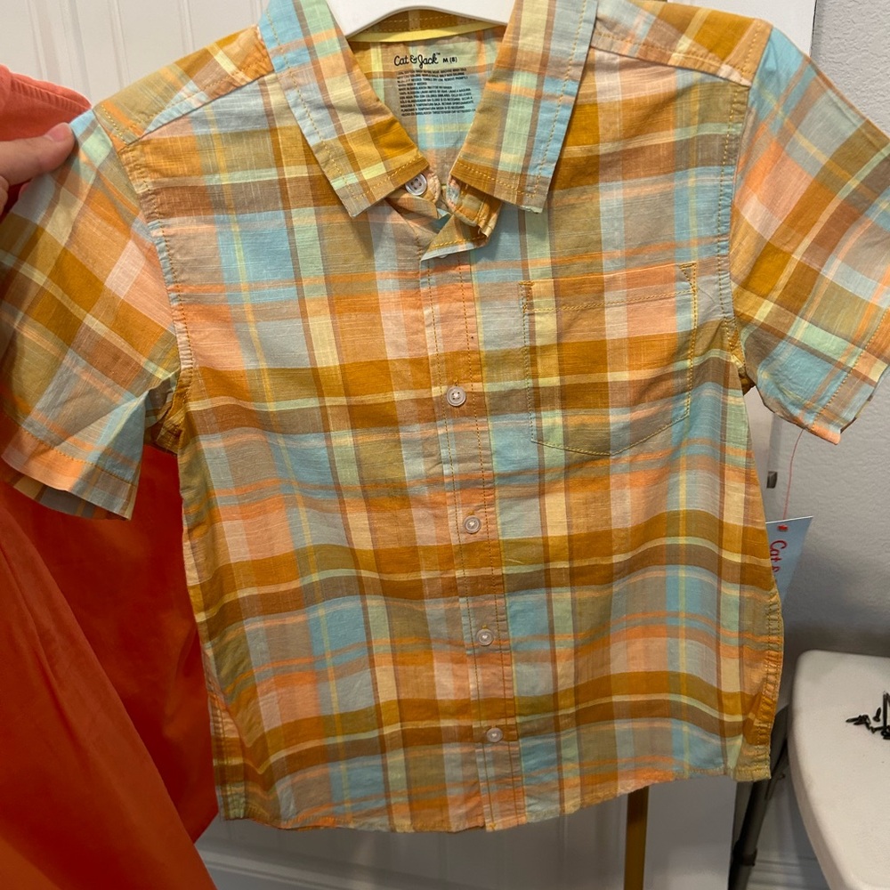Cat & Jack Kids Plaid Shirt - Orange and Blue